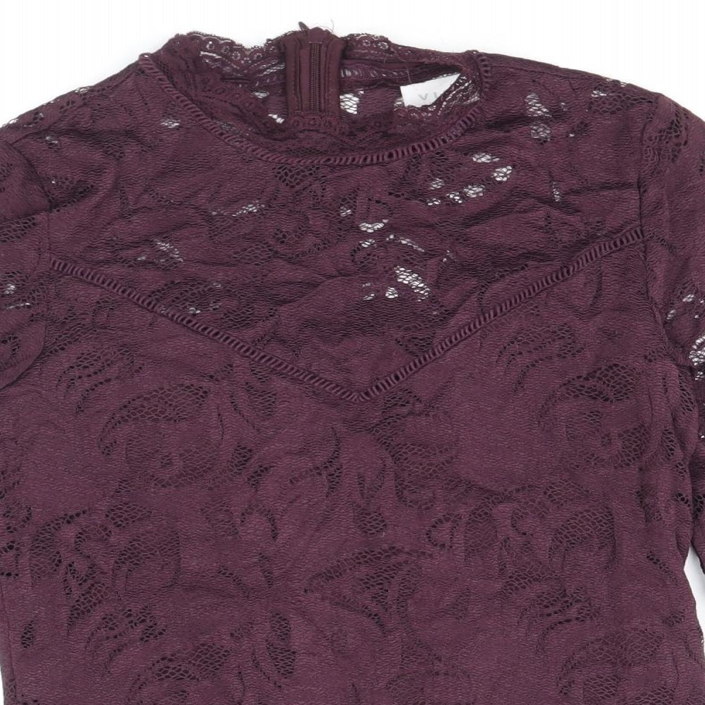 VILA Womens Purple Polyamide Basic Blouse Size XS Round Neck
