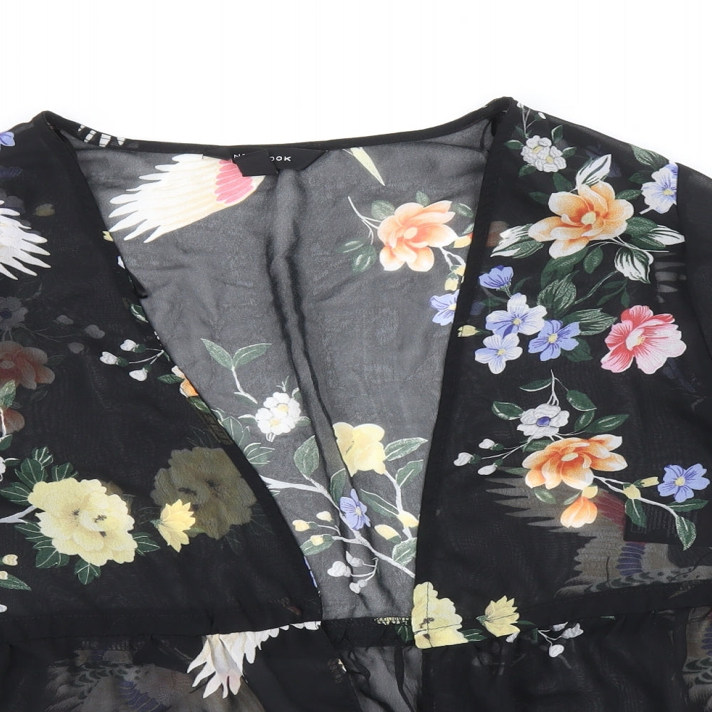 New Look Womens Black Geometric Polyester Kimono Blouse Size 14 V-Neck
