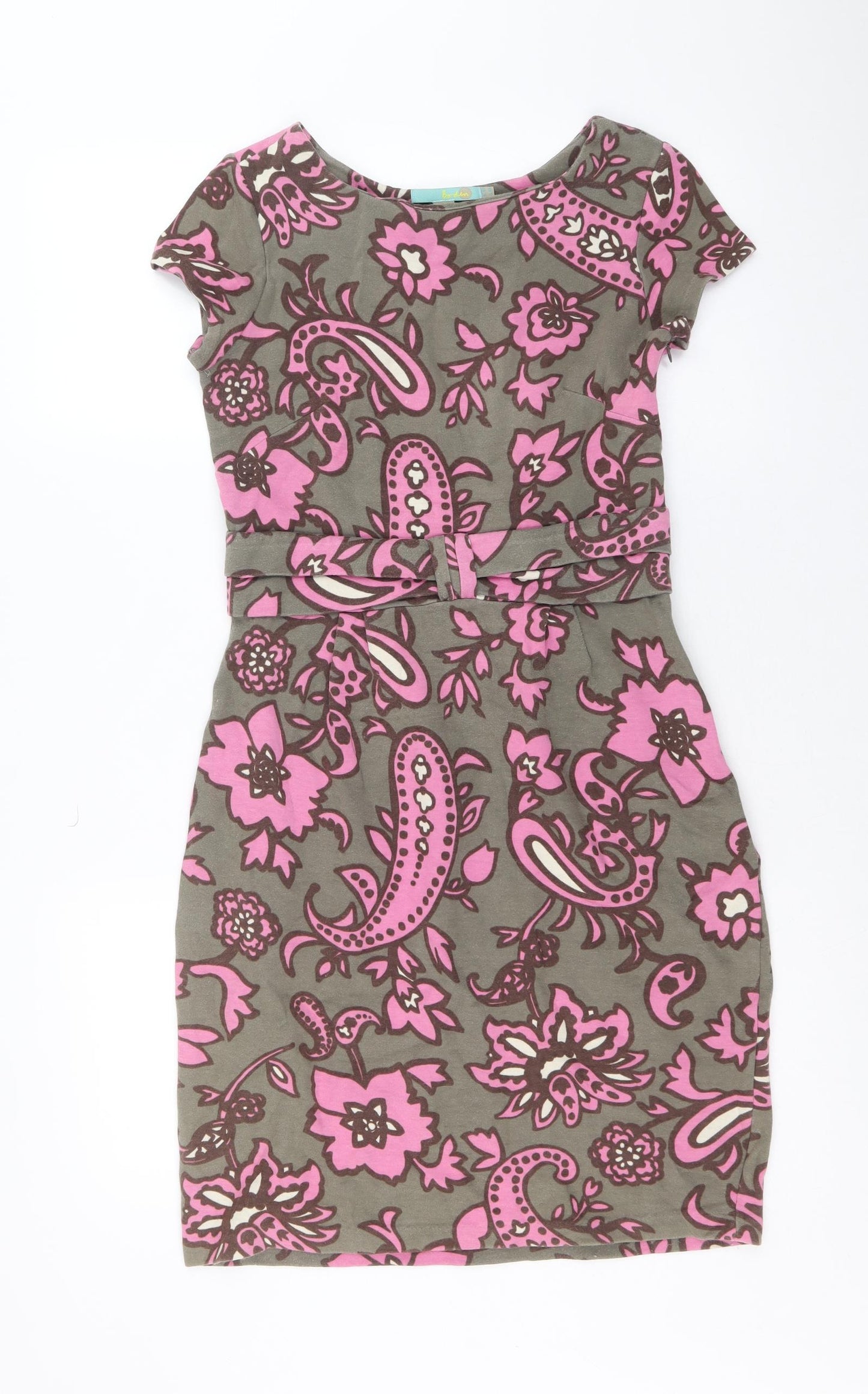 Boden Womens Green Paisley Cotton A-Line Size 8 Round Neck Zip - Flower Pattern