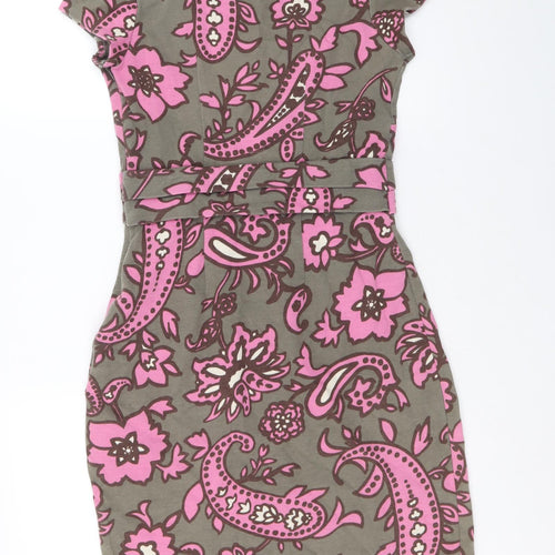 Boden Womens Green Paisley Cotton A-Line Size 8 Round Neck Zip - Flower Pattern
