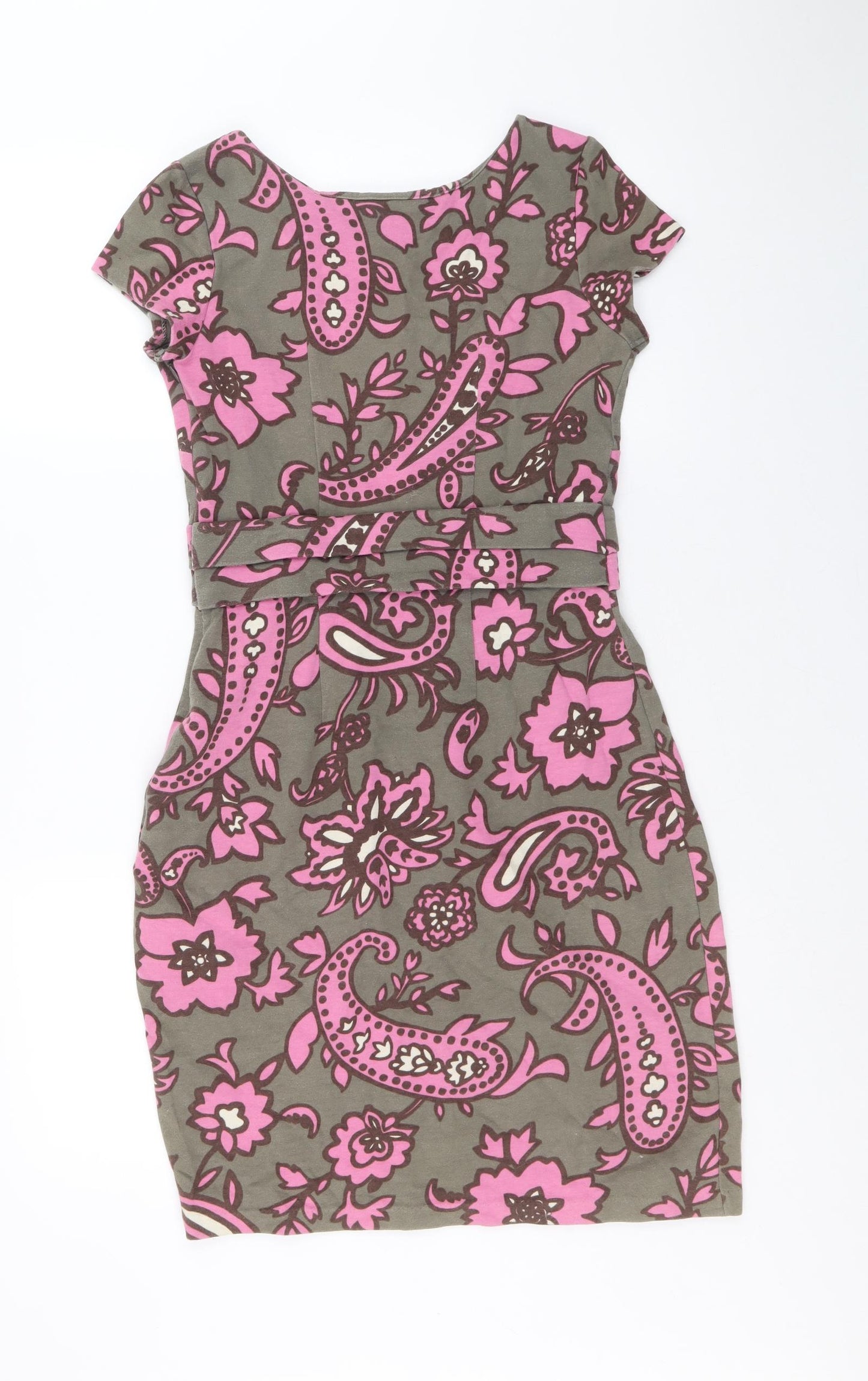 Boden Womens Green Paisley Cotton A-Line Size 8 Round Neck Zip - Flower Pattern