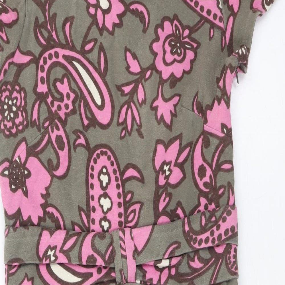 Boden Womens Green Paisley Cotton A-Line Size 8 Round Neck Zip - Flower Pattern