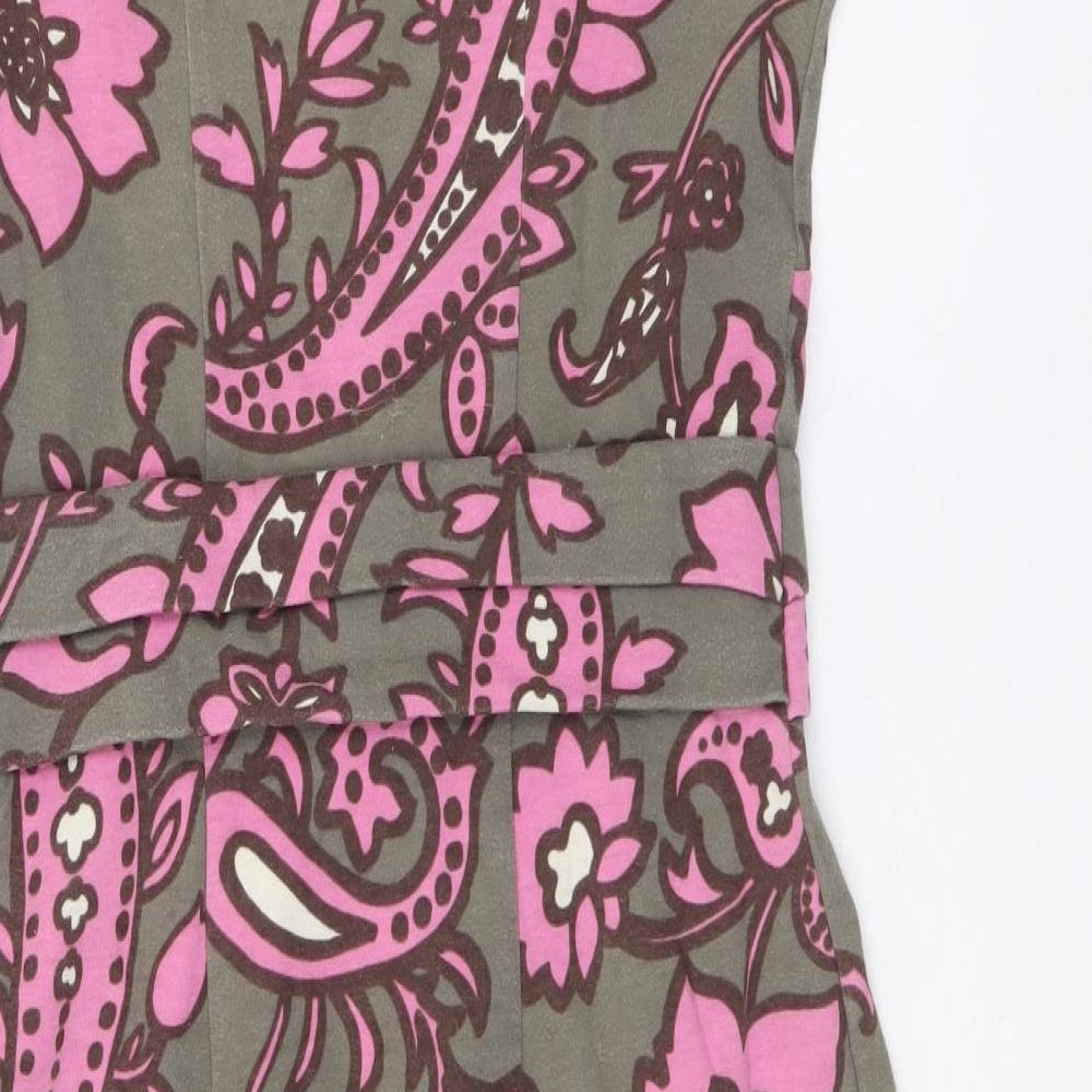 Boden Womens Green Paisley Cotton A-Line Size 8 Round Neck Zip - Flower Pattern
