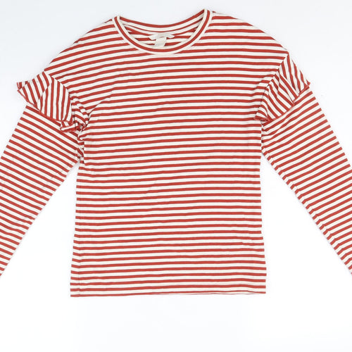 H&M Womens Red Striped Viscose Basic T-Shirt Size XS Round Neck