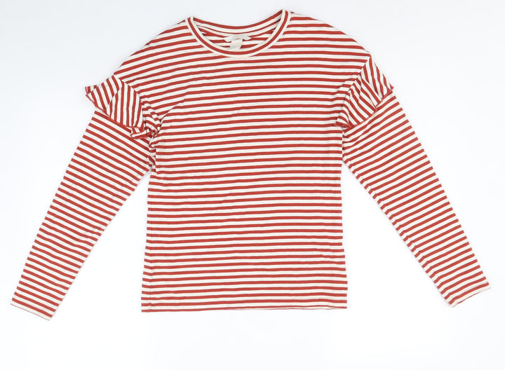 H&M Womens Red Striped Viscose Basic T-Shirt Size XS Round Neck