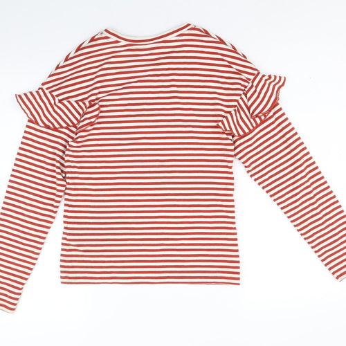 H&M Womens Red Striped Viscose Basic T-Shirt Size XS Round Neck