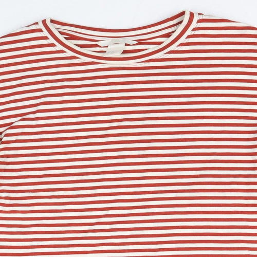 H&M Womens Red Striped Viscose Basic T-Shirt Size XS Round Neck