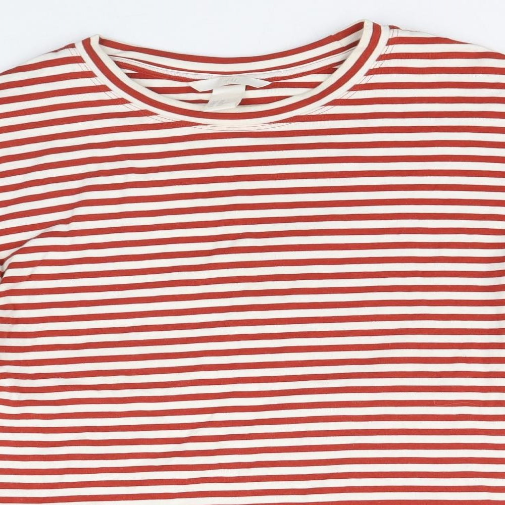 H&M Womens Red Striped Viscose Basic T-Shirt Size XS Round Neck