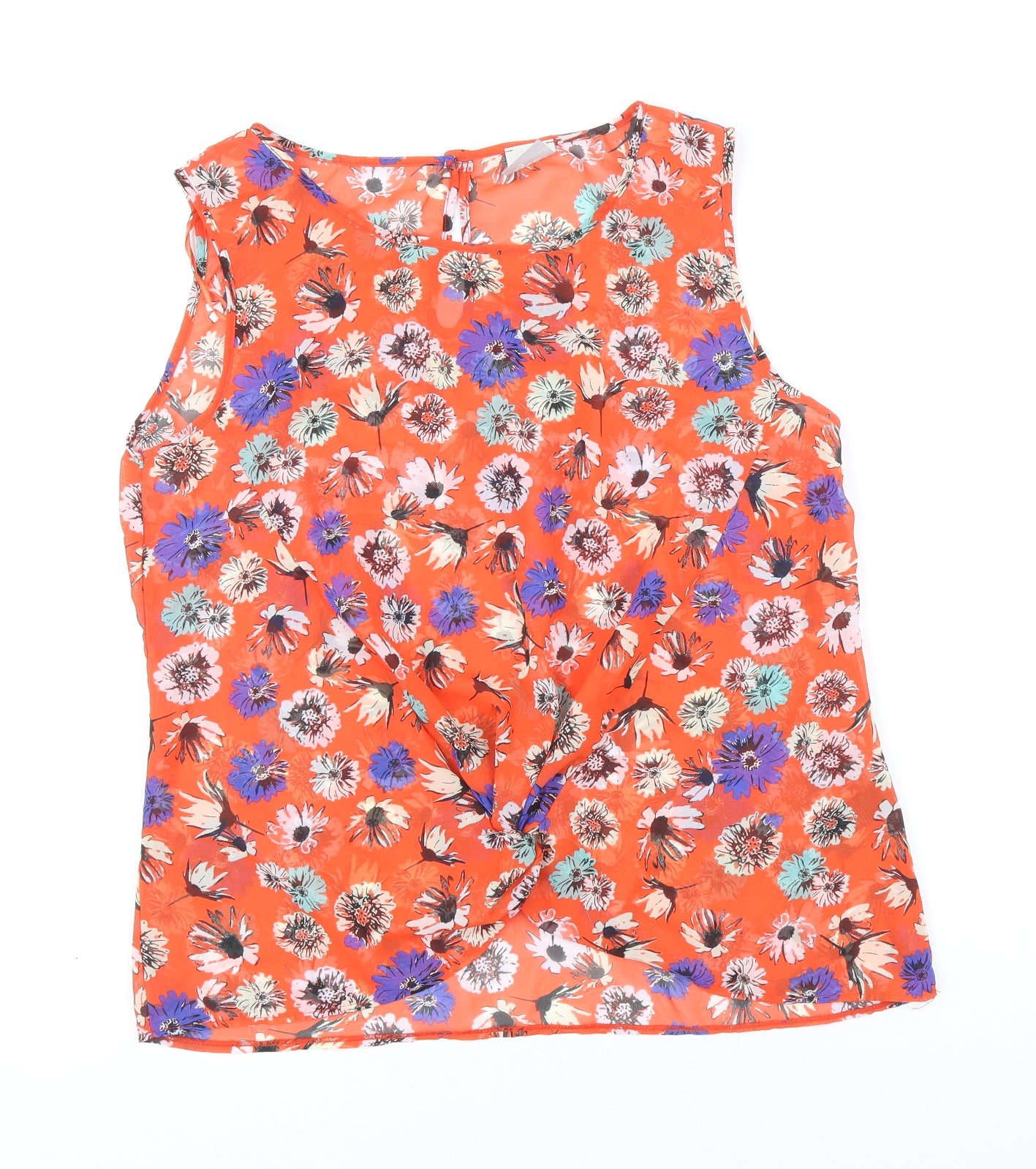 George Womens Red Floral Polyester Basic Tank Size 12 Round Neck