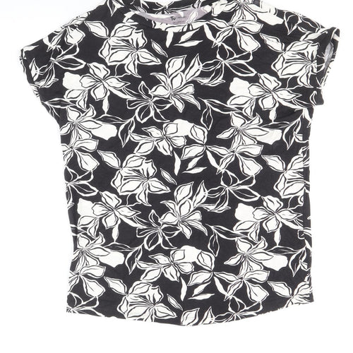 TU Womens Black Geometric Viscose Basic Blouse Size 8 Round Neck