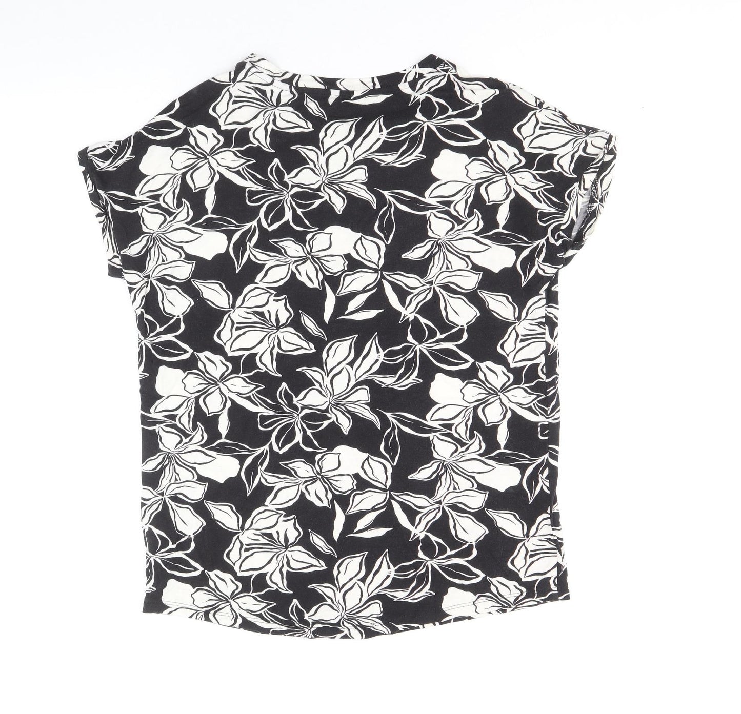 TU Womens Black Geometric Viscose Basic Blouse Size 8 Round Neck
