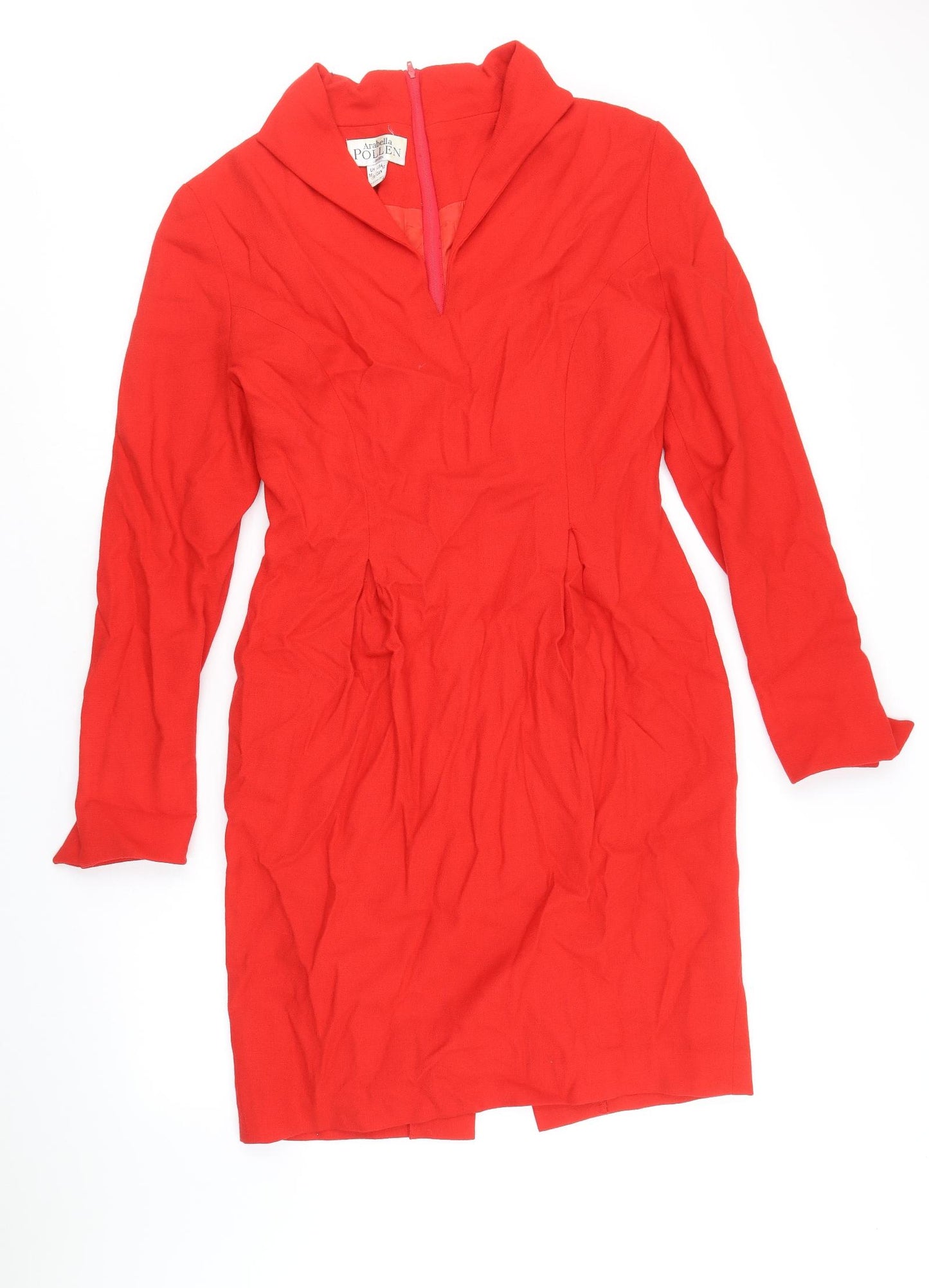 Arabella Pollen Womens Red Cotton A-Line Size 14 V-Neck Zip