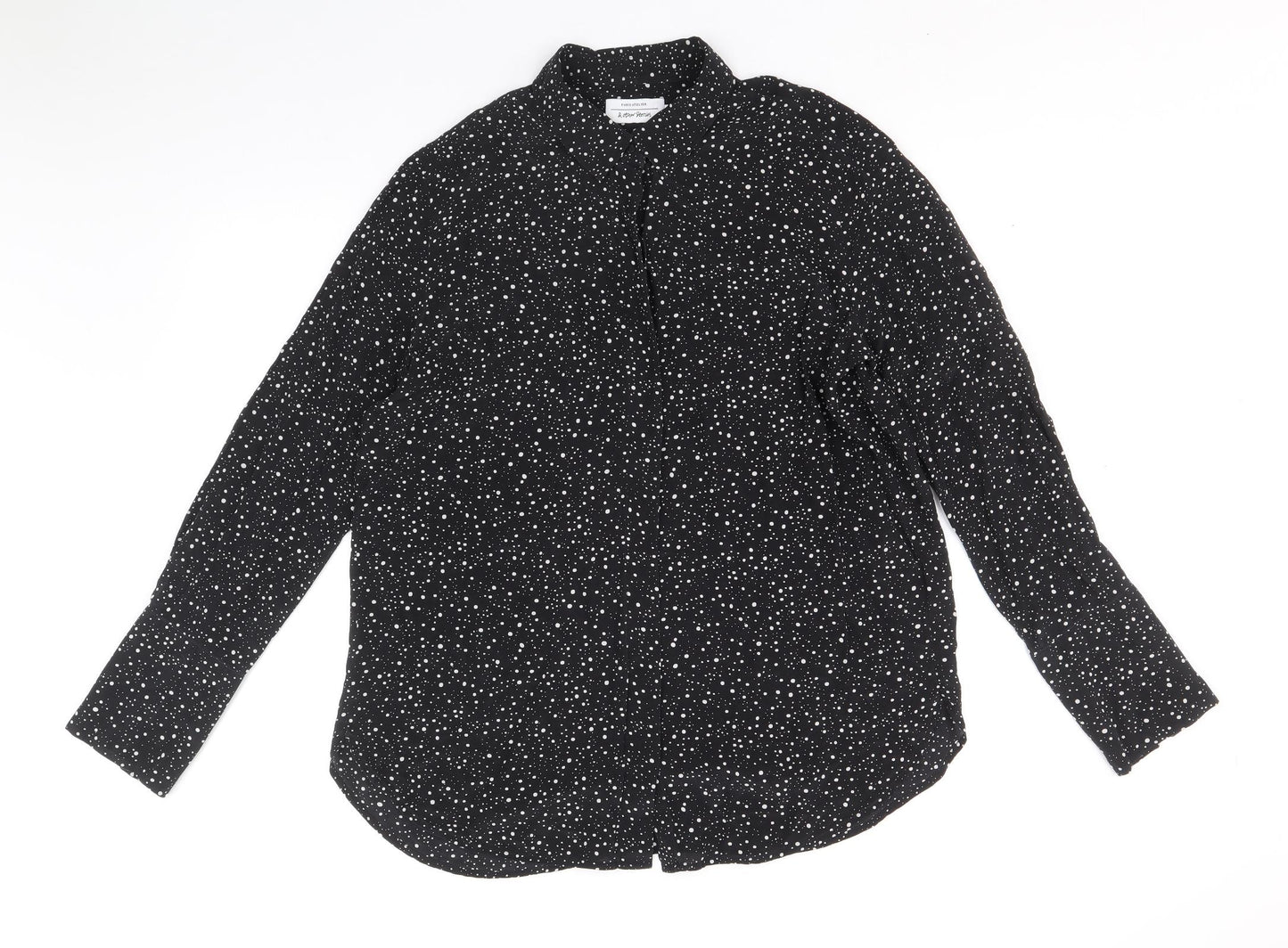 & Other Stories Womens Black Polka Dot Silk Basic Button-Up Size 16 Collared