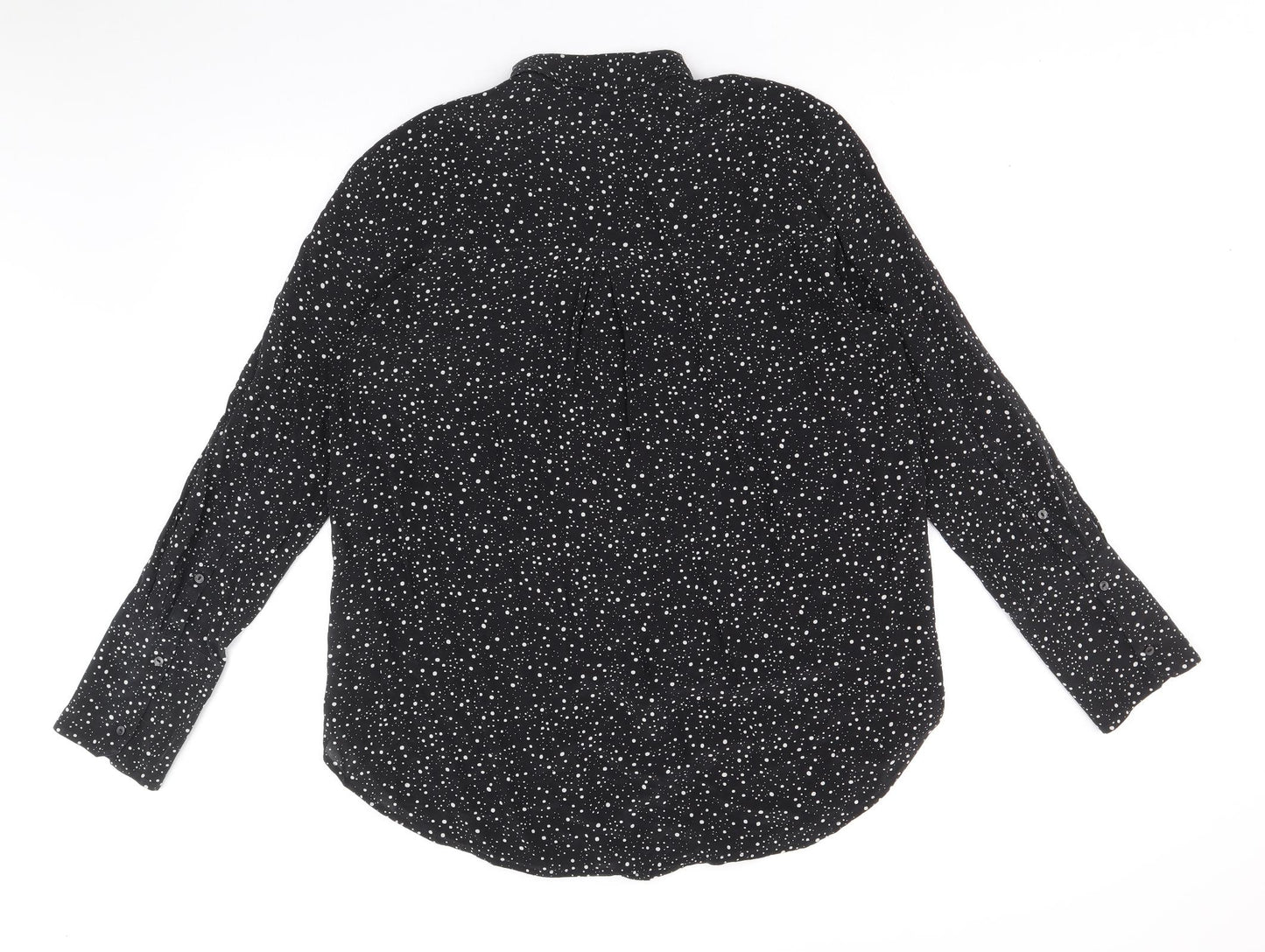 & Other Stories Womens Black Polka Dot Silk Basic Button-Up Size 16 Collared