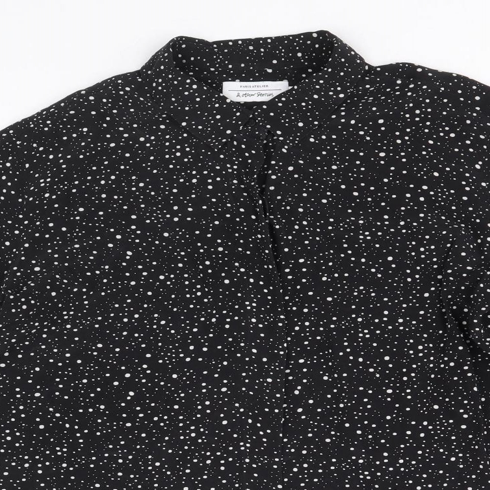 & Other Stories Womens Black Polka Dot Silk Basic Button-Up Size 16 Collared