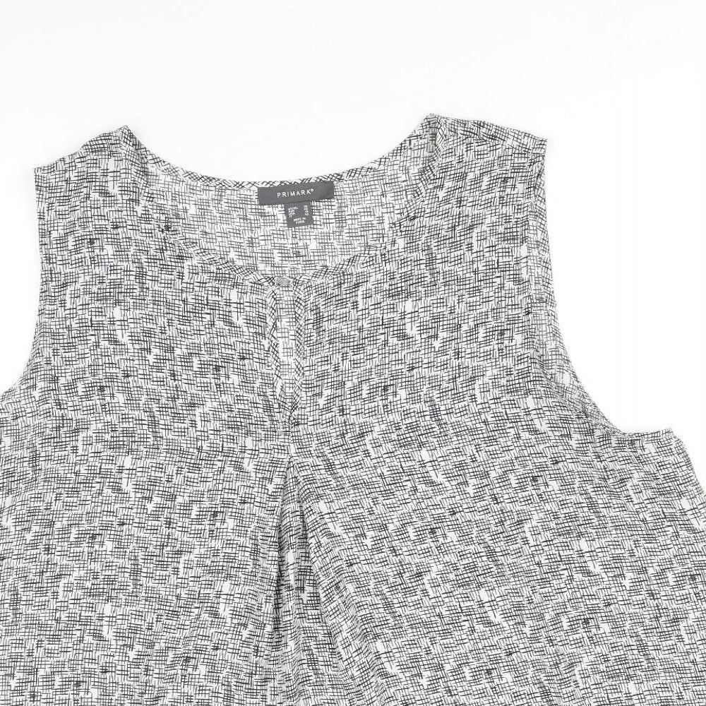 Primark Womens Black Geometric Polyester Basic Tank Size 20 Round Neck