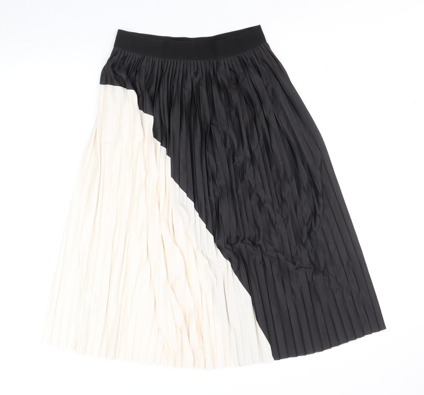 H&M Womens Black Polyester Pleated Skirt Size S - Colourblock