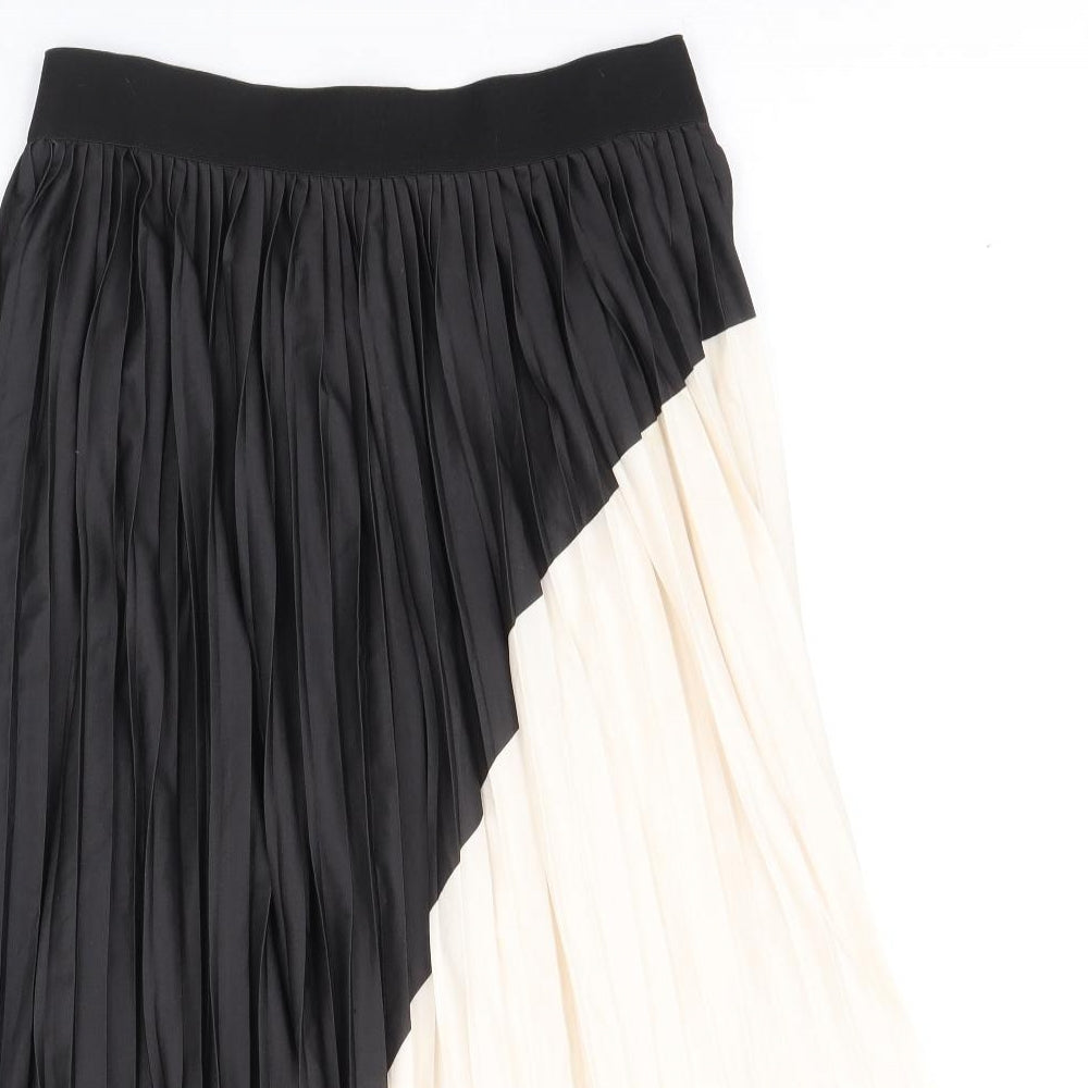 H&M Womens Black Polyester Pleated Skirt Size S - Colourblock