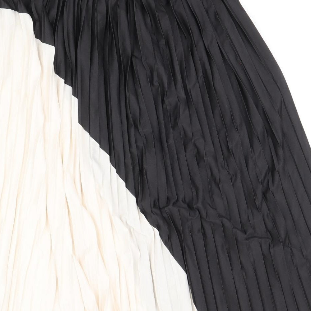 H&M Womens Black Polyester Pleated Skirt Size S - Colourblock
