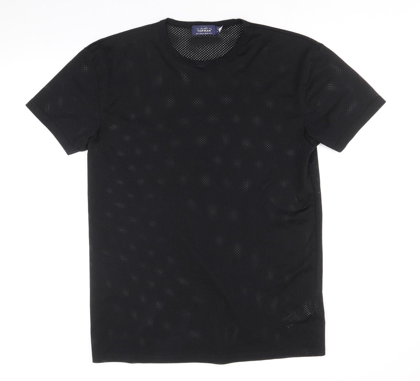 Topman Mens Black Polyester T-Shirt Size S Round Neck - Fishnet