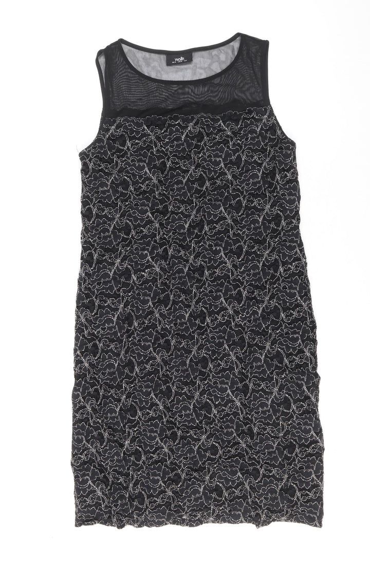Wallis Womens Black Geometric Polyester A-Line Size 10 Round Neck Pullover