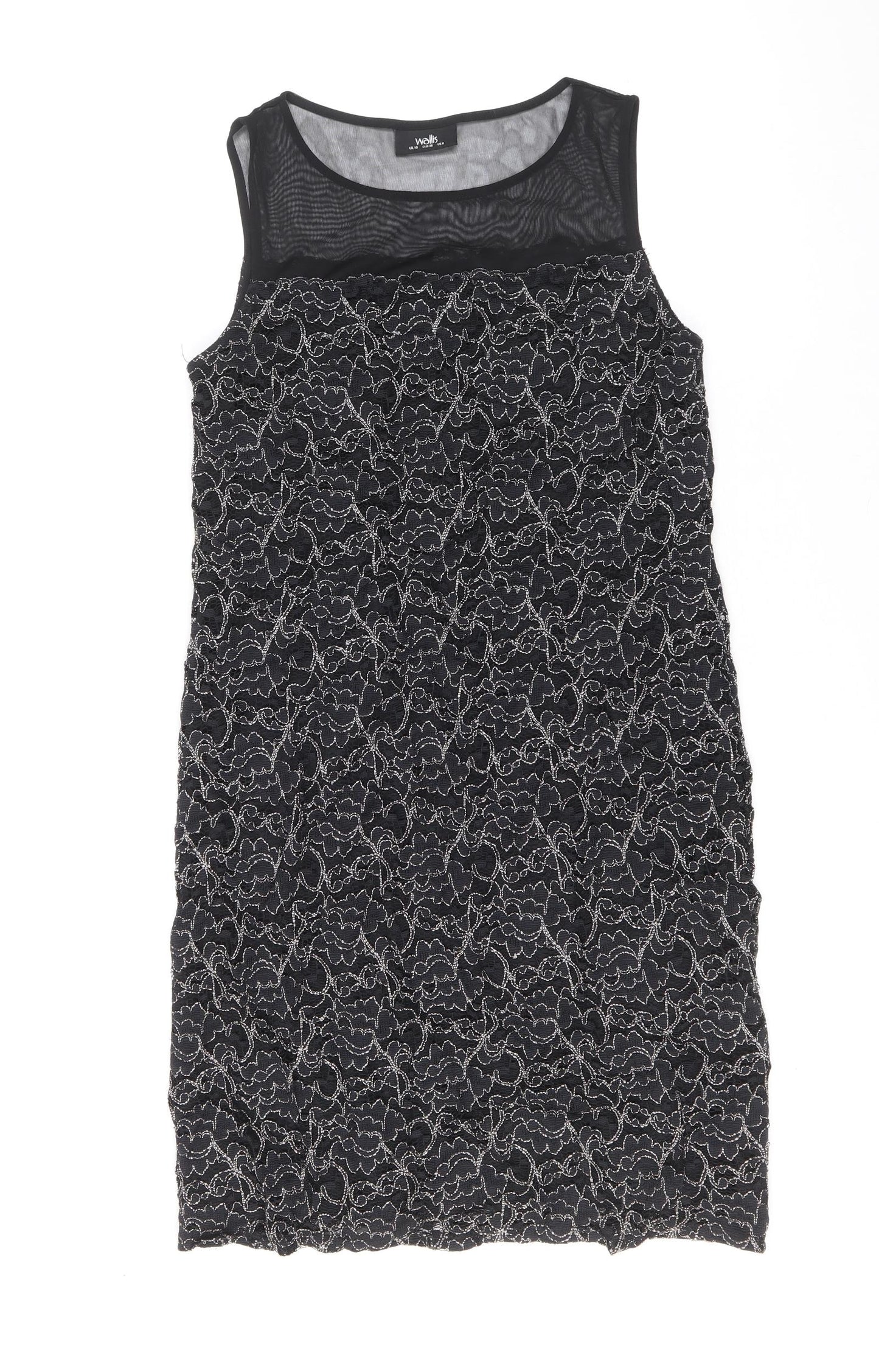 Wallis Womens Black Geometric Polyester A-Line Size 10 Round Neck Pullover
