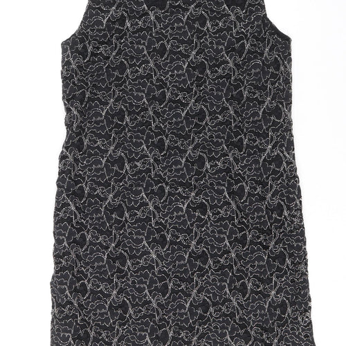 Wallis Womens Black Geometric Polyester A-Line Size 10 Round Neck Pullover