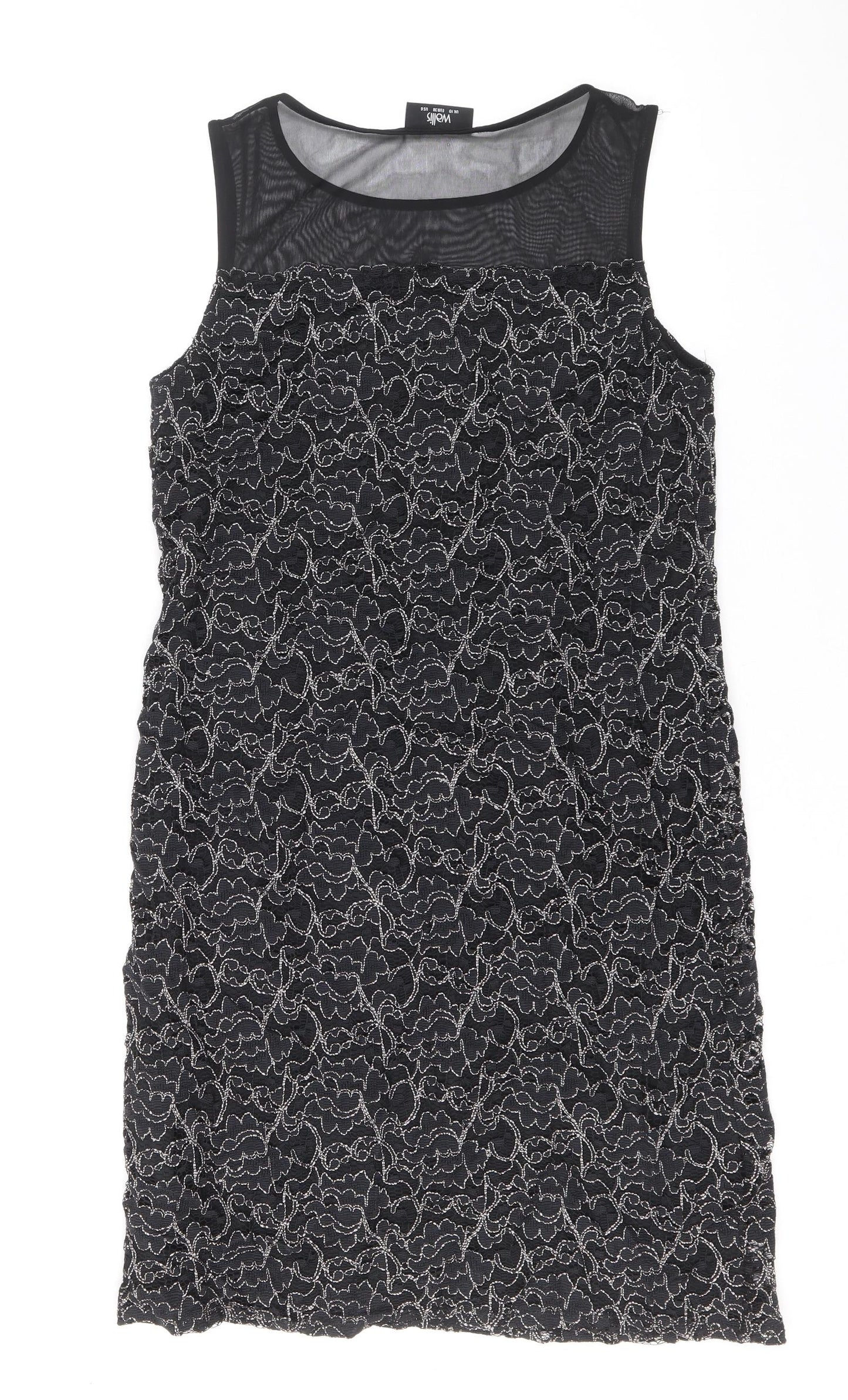 Wallis Womens Black Geometric Polyester A-Line Size 10 Round Neck Pullover