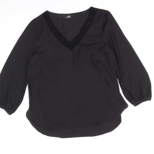 Wallis Womens Black Polyester Basic Blouse Size 12 V-Neck - Lace Trim