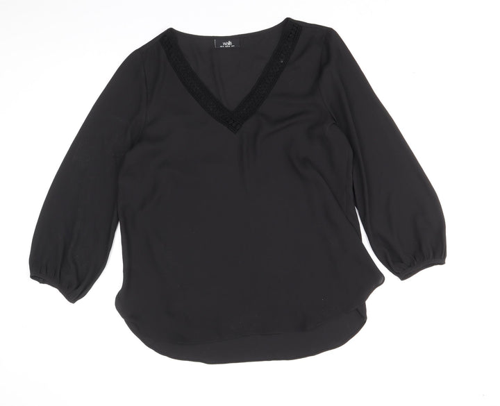 Wallis Womens Black Polyester Basic Blouse Size 12 V-Neck - Lace Trim