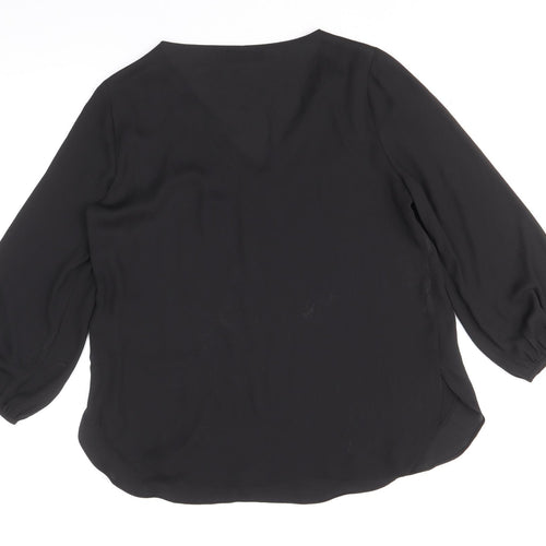 Wallis Womens Black Polyester Basic Blouse Size 12 V-Neck - Lace Trim