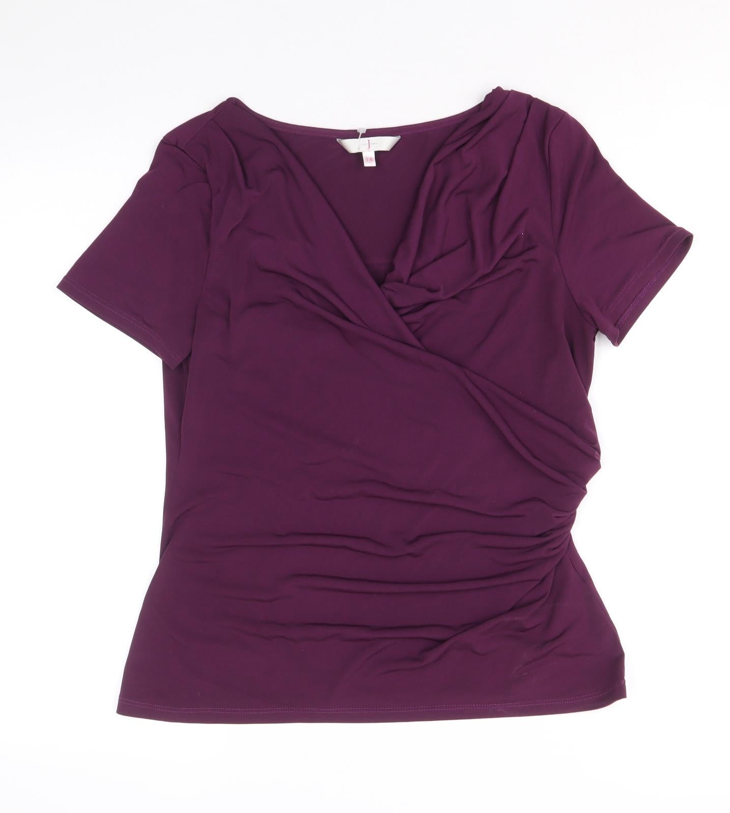 Jasper Conran Womens Purple Polyester Basic T-Shirt Size 14 V-Neck - Ruched