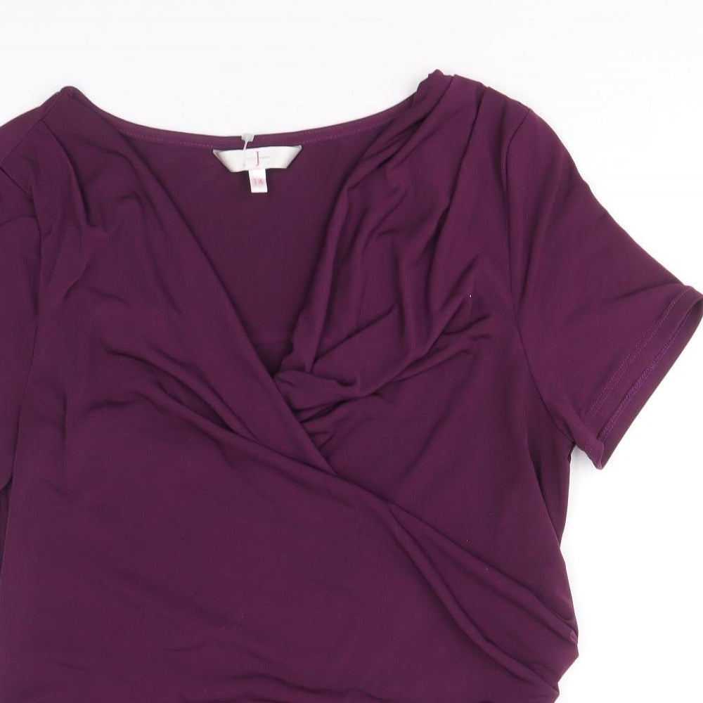 Jasper Conran Womens Purple Polyester Basic T-Shirt Size 14 V-Neck - Ruched