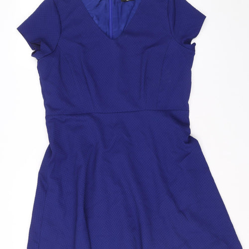 Yessica Womens Blue Polyester Trapeze & Swing Size 16 V-Neck Zip