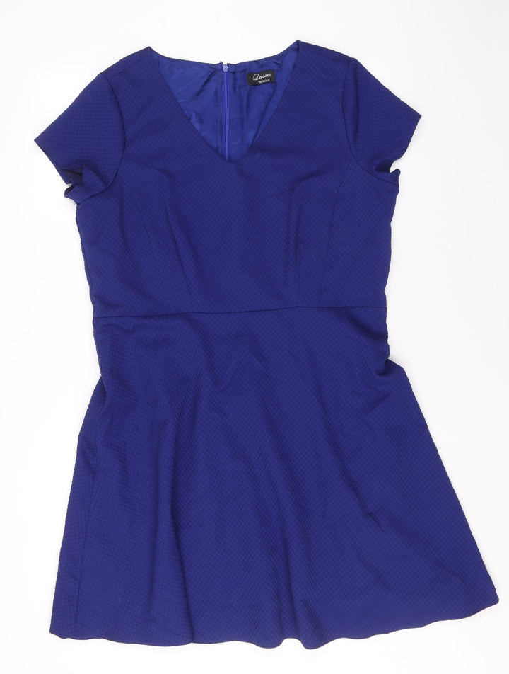 Yessica Womens Blue Polyester Trapeze & Swing Size 16 V-Neck Zip