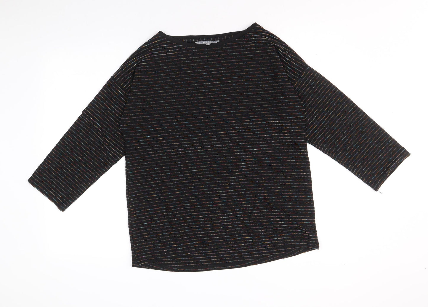 Oliver Bonas Womens Black Striped Polyester Basic Blouse Size 10 Boat Neck