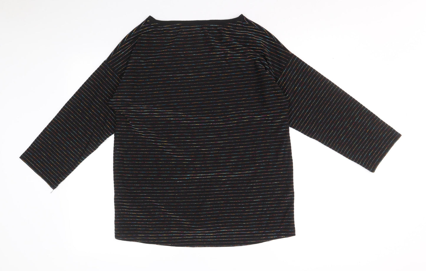 Oliver Bonas Womens Black Striped Polyester Basic Blouse Size 10 Boat Neck