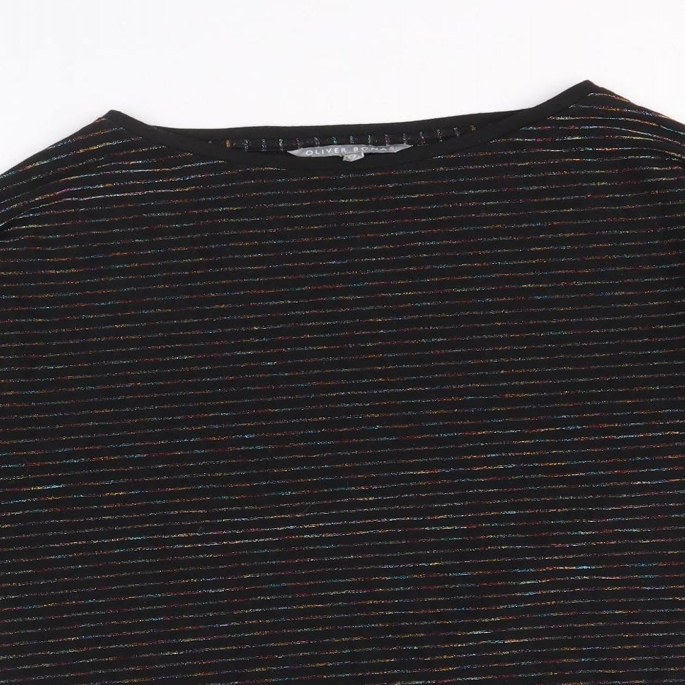 Oliver Bonas Womens Black Striped Polyester Basic Blouse Size 10 Boat Neck