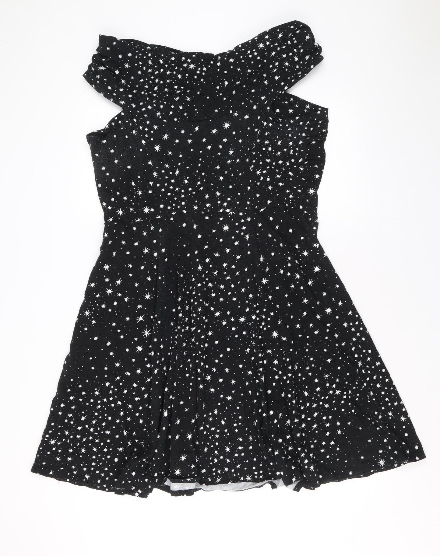 ASOS Womens Black Geometric Polyester Fit & Flare Size 24 Off the Shoulder Pullover - Star Pattern