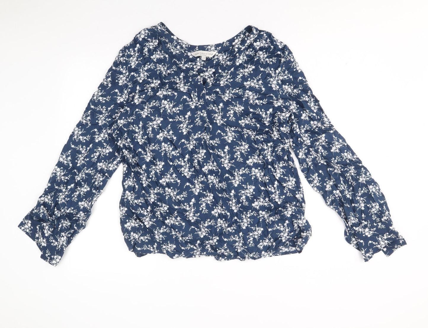 F&F Womens Blue Floral Viscose Basic Blouse Size 14 V-Neck