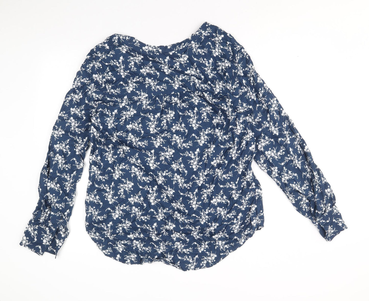 F&F Womens Blue Floral Viscose Basic Blouse Size 14 V-Neck