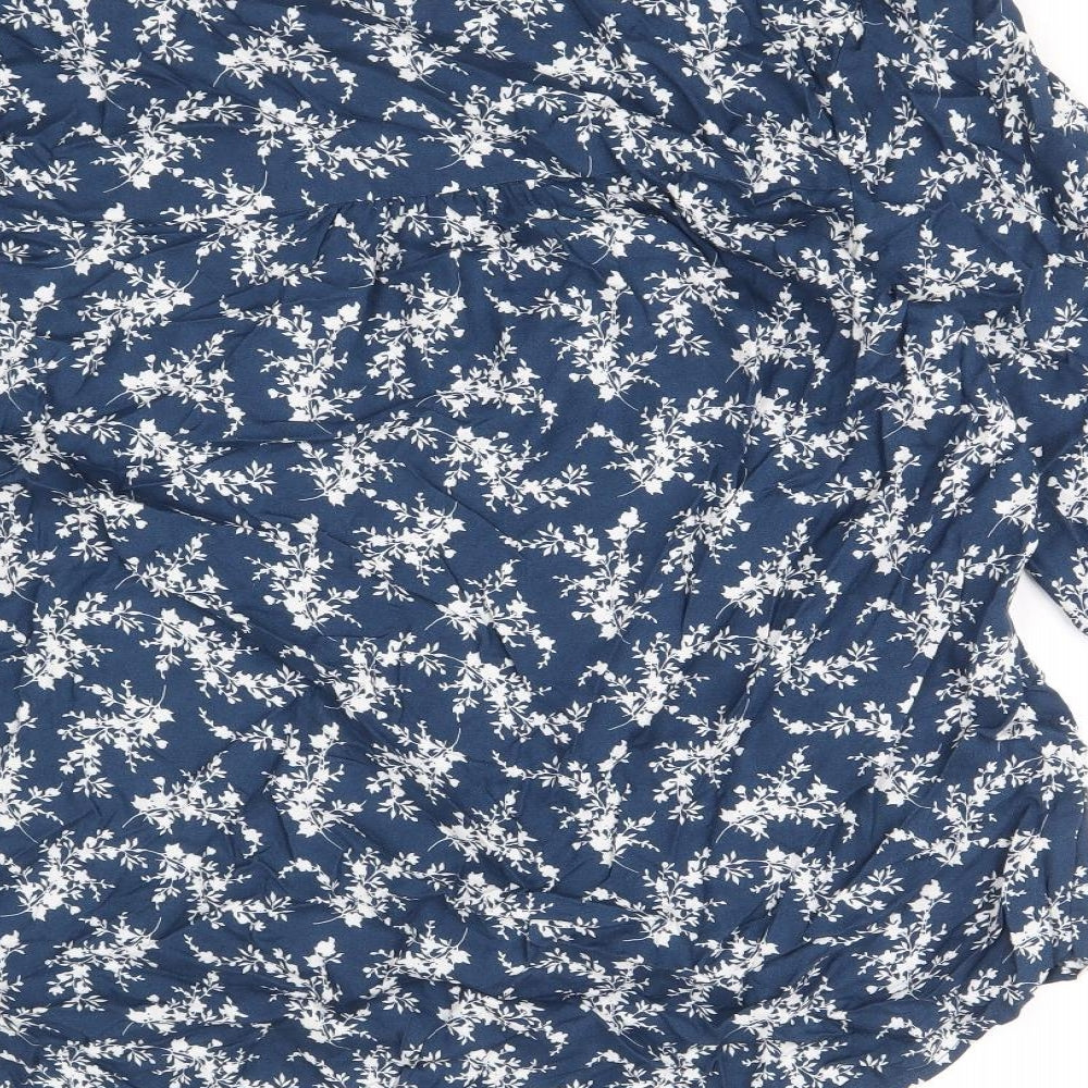F&F Womens Blue Floral Viscose Basic Blouse Size 14 V-Neck