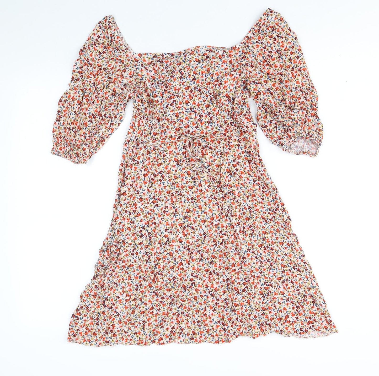 New Look Womens Multicoloured Floral Viscose Fit & Flare Size 8 Round Neck Pullover