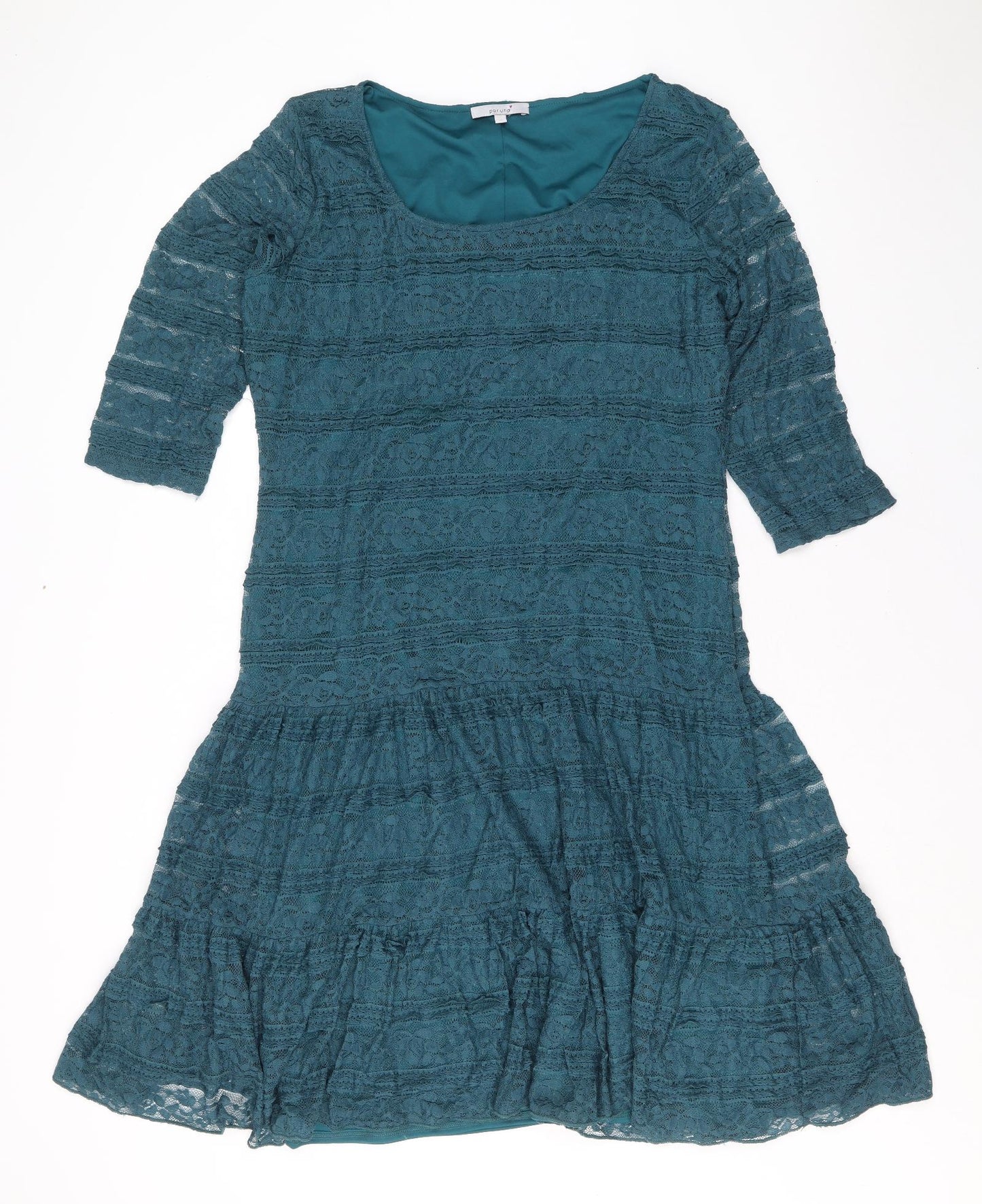 Per Una Womens Blue Geometric Polyamide A-Line Size 16 Scoop Neck Pullover