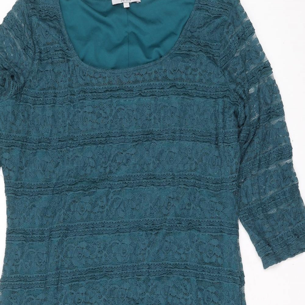 Per Una Womens Blue Geometric Polyamide A-Line Size 16 Scoop Neck Pullover