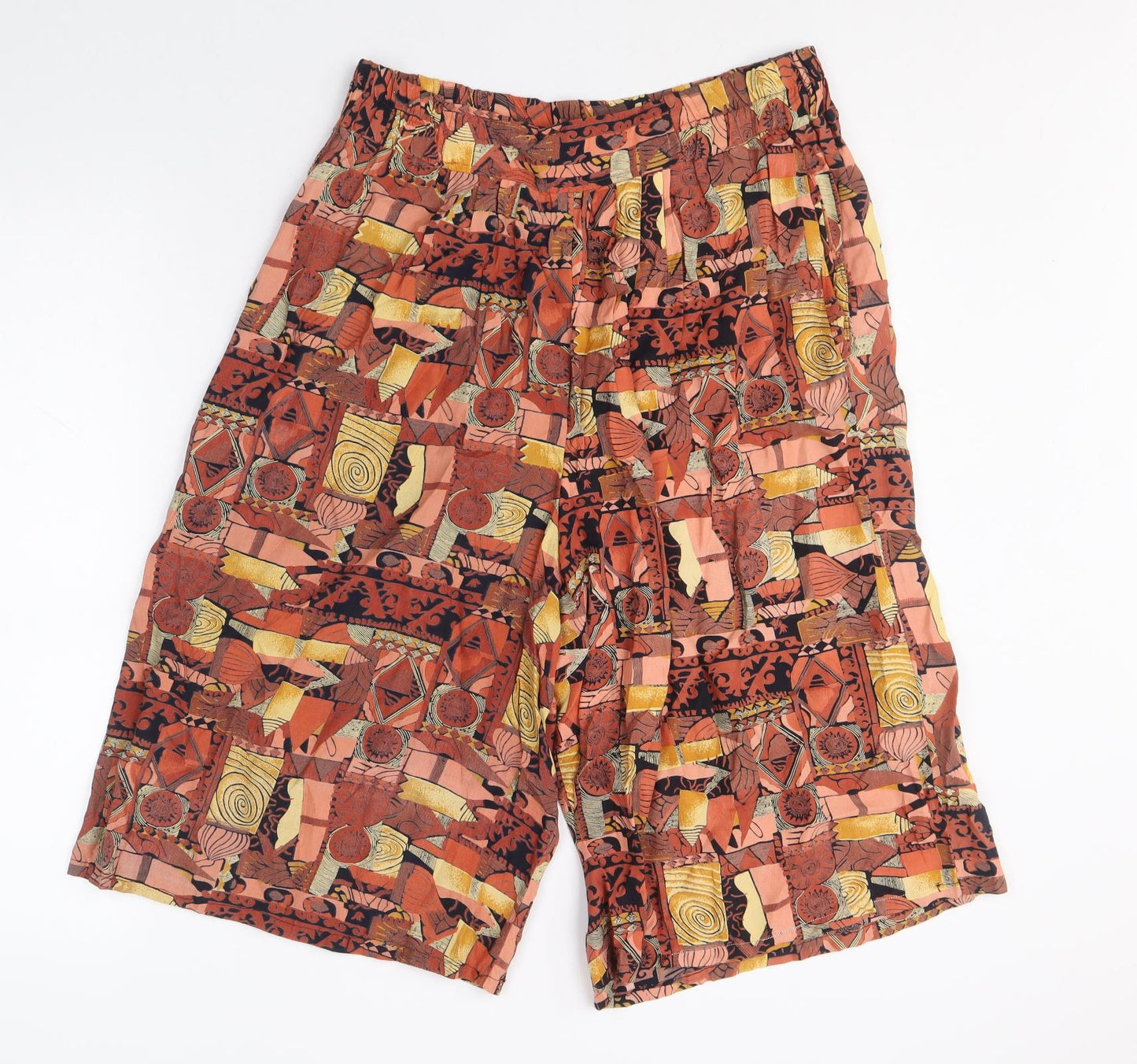 Topshop Womens Brown Geometric Viscose Cropped Trousers Size 12 Regular