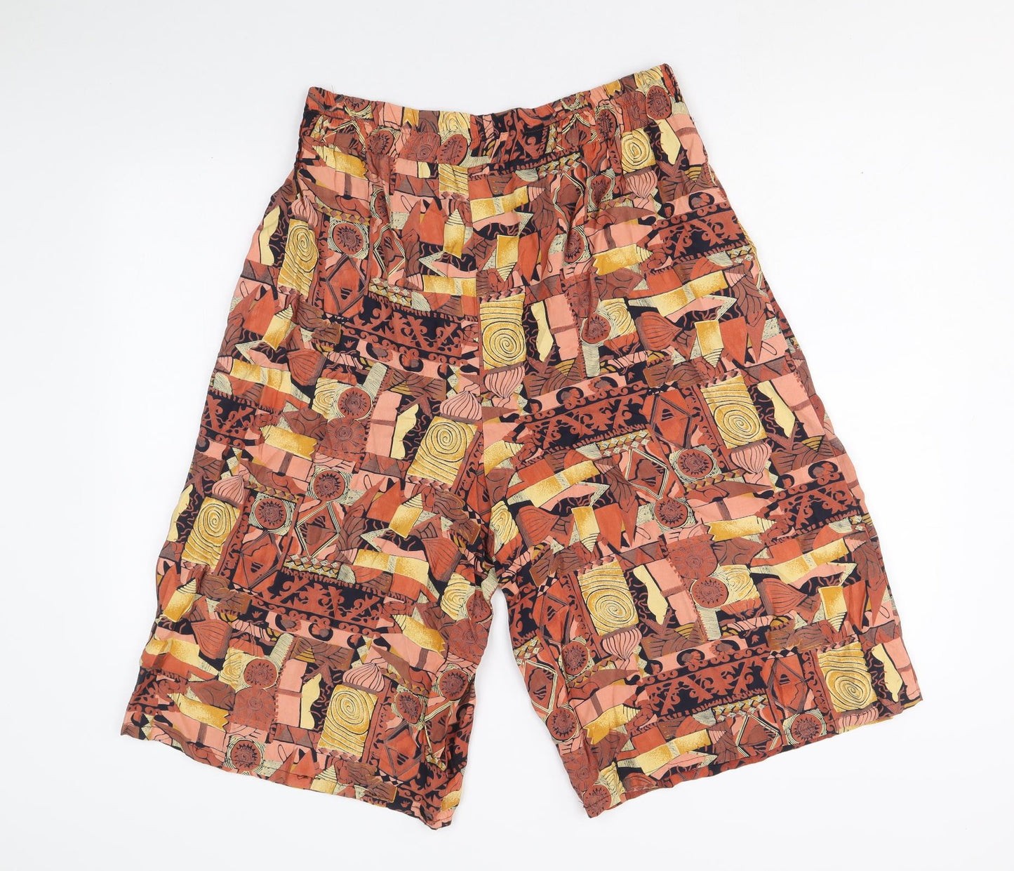 Topshop Womens Brown Geometric Viscose Cropped Trousers Size 12 Regular