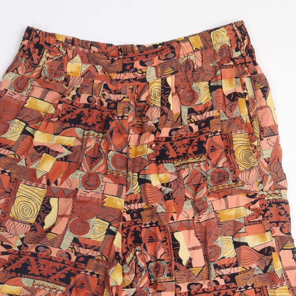 Topshop Womens Brown Geometric Viscose Cropped Trousers Size 12 Regular