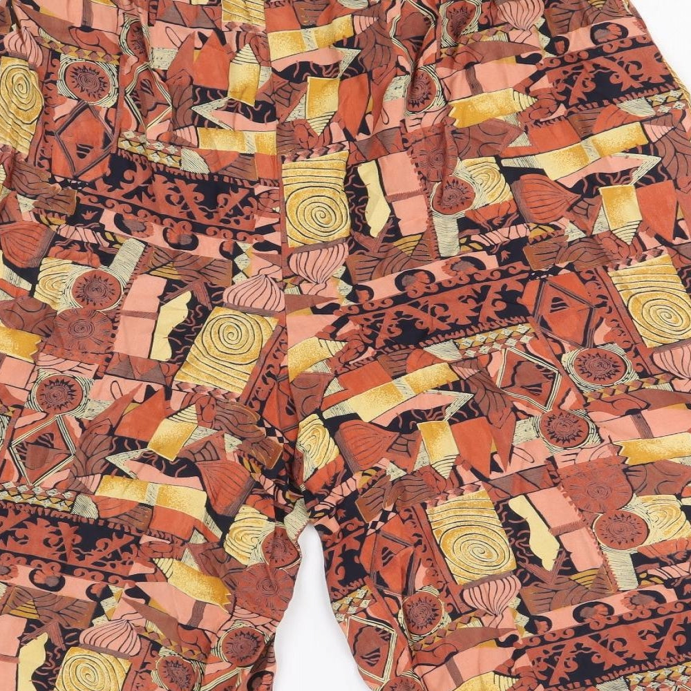 Topshop Womens Brown Geometric Viscose Cropped Trousers Size 12 Regular