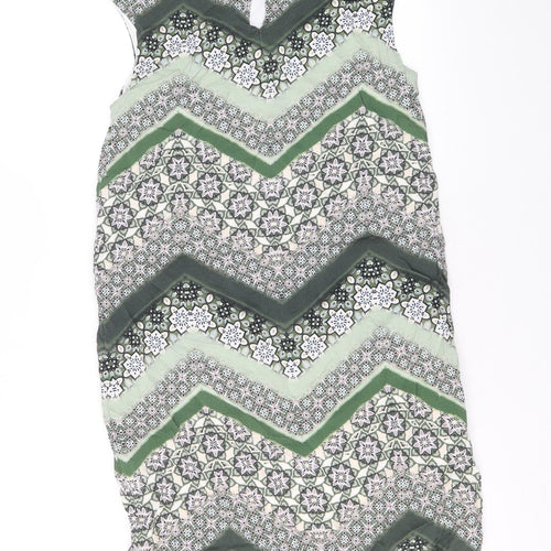 Wallis Womens Green Geometric Viscose Shift Size 8 Boat Neck Button